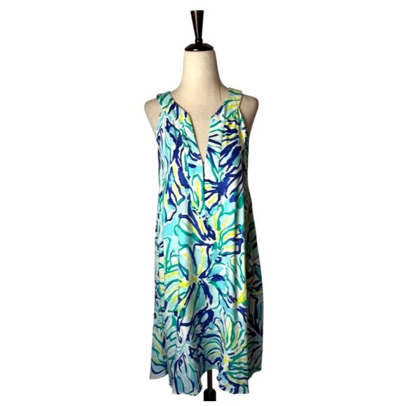 Lilly Pulitzer Dress Women Medium Blue Achelle Pool Blue Stay Cool Swing Mini - Picture 2 of 11